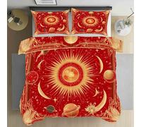 Dppyuxa Planètes Astrales Housse de Couette 90x190 Rouge Parure de lit 1 Personne Microfibre Housse de Couette Adulte Enfant 3 pièces avec Fermeture Éclair et 2 Taies d'oreillers