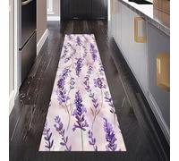 Dppyuxa Tapis Cuisine Antidérapant Aquarelle Lavande la Protection du Sol Floral Fleur Tapis Lavable Peinture à l'huile Plante Salle de Bain et Douche, Doux Descente de Lit Chambre 60x180 cm