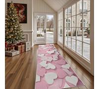 Dppyuxa Tapis Cuisine Devant Evier Amour Coeur Tapis de Sol Long et Antidérapant Mignon Rose Tapis de Couloir Lavable Romantique Blanc Absorbant pour Entrée et Salle de Bain 60x180 cm