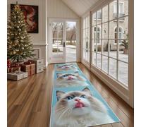 Dppyuxa Tapis Cuisine Devant Evier Animaux Chat Tapis de Sol Long et Antidérapant Mignon Portrait Tapis de Couloir Lavable Réaliste Fille Absorbant pour Entrée et Salle de Bain 60x180 cm