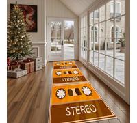 Dppyuxa Tapis Cuisine Devant Evier Retro Cassette Tapis de Sol Long et Antidérapant Vintage Musique Tapis de Couloir Lavable Rock & Roll Stéréo Absorbant pour Entrée et Salle de Bain 60x180 cm