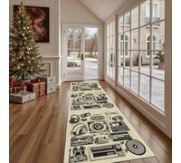 Dppyuxa Tapis Cuisine Devant Evier Retro Disques vinyles Tapis de Sol Long et Antidérapant Musique écouteur Tapis de Couloir Lavable Vintage Cassette Absorbant pour Entrée et Salle de Bain 60x180 cm