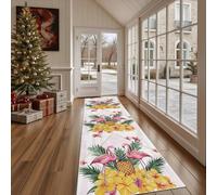 Dppyuxa Tapis Cuisine Devant Evier Tropical Flamingo Tapis de Sol Long et Antidérapant Floral Hibiscus Tapis de Couloir Lavable Géométrique Ananas Absorbant pour Entrée et Salle de Bain 60x180 cm