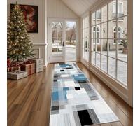 Dppyuxa Tapis de Cuisine Antidérapant Géométrique Carré Tapis de Couloir Long et Lavable Abstrait Rectangle Paillasson Absorbant Moderne Mosaïque Entrée, Salle de Bain et Descente de Lit 60x240 cm