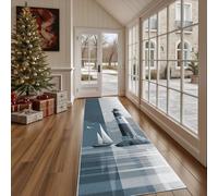 Dppyuxa Tapis de Cuisine Moderne Phare Antidérapant et Lavable, Tapis de Couloir Long Abstrait Voilier Devant Evier, Paillasson Absorbant avec Motif Simple Océan Entrée et Salle de Bain 80x240 cm