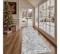 Dppyuxa Tapis de Cuisine Point Léopard Antidérapant et Lavable, Tapis de Couloir Long Pois Dalmatien Devant Evier, Paillasson Absorbant avec Noir et Blanc Tacheté Entrée et Salle de Bain 60x120 cm