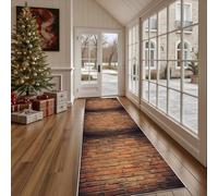 Dppyuxa Tapis de Cuisine Vintage Mur de Briques Antidérapant et Lavable, Tapis de Couloir Long Rétro Brique Paillasson Absorbant avec Rustique Mur de Pierre Entrée et Salle de Bain 60x120 cm