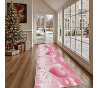 Dppyuxa Tapis de Sol Absorbant Aquarelle Coeur Tapis de Cuisine Antidérapant et Lavable Mignon Ville Tapis de Couloir Long Rose Ciel Devant Evier, Entrée et Chambre 80x180 cm