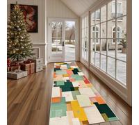 Dppyuxa Tapis de Sol Absorbant Patchwork Carré Tapis de Cuisine Antidérapant et Lavable Coloré Rectangle Tapis de Couloir Long Géométrique Polygone Devant Evier, Entrée et Chambre 80x180 cm