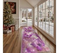 Dppyuxa Tapis de Sol de Cuisine Fantastique Papillon Paillasson d'Entrée Antidérapant Floral Fleurs de Cerisier Tapis de Couloir Long Romantique étoiles Absorbant et Décoratif 80x200 cm