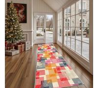 Dppyuxa Tapis de Sol de Cuisine Géométrique Carré Paillasson d'Entrée Antidérapant Abstrait Ligne Tapis de Couloir Long Moderne Rectangle Absorbant et Décoratif Devant Evier et Chambre 80x200 cm