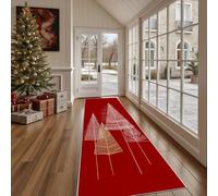 Dppyuxa Tapis de Sol de Cuisine Noël Sapin Paillasson d'Entrée Antidérapant Simple Forêt Tapis de Couloir Long Absorbant et Décoratif Devant Evier 80x200 cm