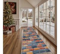 Dppyuxa Tapis Lavable pour Cuisine Rustique Mur de Briques Tapis de Couloir Long et Antidérapant Retro Brique Paillasson Absorbant et Doux Mosaïque Carreaux Décoratif pour Entrée, Chambre 60x210 cm