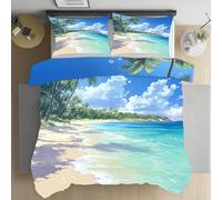 Dppyuxa Vagues De Plage Housse de Couette 90x190 Palmiers Tropicaux Parure de lit 1 Personne Microfibre Housse de Couette Adulte Enfant 3 pièces avec Fermeture Éclair et 2 Taies d'oreillers