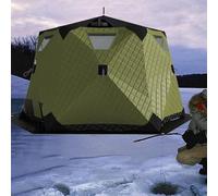 DPQYJPP Tente de pêche, abri pêche sur Glace isolé et Pliable, avec Sortie poêle et Plancher, Tente pêche sur Glace Portable, cabane pêche sur Glace hexagonale isolée 420D Green