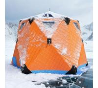 DPQYJPP Tente pêche hivernale, Tente pêche Pliable, abri pêche sur Glace avec Sortie poêle et Plancher, Tente pêche sur Glace Portable, Isolation 420D, cabane pêche sur Glace hexagonale Brown