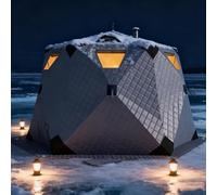 DPQYJPP Tente pêche sur Glace isolée 3 à 10 Personnes, cabane pêche sur Glace Portable et Pliable avec système Thermique intégré, abri pêche sur Glace avec poêle et Sac Transport. Grey