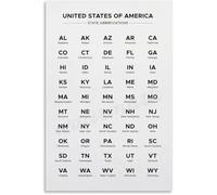 DPURPIWADY USA State Abbreviations Poster - All 50 States List & Capitals Educational Chart, Perfect for Classroom, Homeschool, or Home Office Wall Art(Framed,12x18inch(30x45cm))