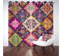 Dpvbffx Bohème Motif Floral Géométrie Rideau 117X228 cm, Thermique Isolant Anti Froid, Rideaux Fleur Losange Patchwork Lot de 2, Rideaux Occultant Opaque à Oeillets, pour Chambre, Salon