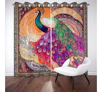 Dpvbffx Bohème Paon Exotique Rideaux Salon Draperies Intérieurs, Rideau Art Boho Animal Impression Opaque Occultants 140X245 Thermique Isolant Anti Froid Anti Bruit, Lot de 2 à Oeillets