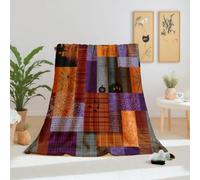 Dpvbffx Couverture À Carreaux Patchwork 75x100 cm, Petit Plaid Décoration Halloween Automne Vintage, Doux Légère Couverture Lit 1 Personne Jeté de Canapé Polaire pour Fille Garçon Adulte Enfant Ado