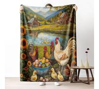 Dpvbffx Couverture Animaux de la Ferme 75x100 cm, Petit Plaid Tournesol Coq Poulet Rustique, Doux Légère Couverture Lit 1 Personne Jeté de Canapé Polaire pour Fille Garçon Adulte Enfant Ado