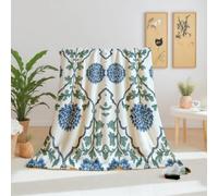 Dpvbffx Couverture Bleu Chrysanthème 130x150 cm, Petit Plaid Floral Pastoral Vintage Style Maison de Campagne, Doux Couverture Lit 1 Personne Jeté de Canapé Polaire pour Fille Garçon Adulte Enfant Ado