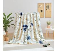 Dpvbffx Couverture Bleuet Marguerite 130x150 cm, Petit Plaid Motif Floral Botanique Aquarelle, Doux Légère Couverture Lit 1 Personne Jeté de Canapé Polaire pour Fille Garçon Adulte Enfant Ado