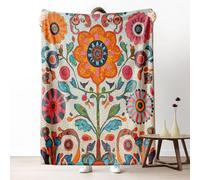 Dpvbffx Couverture Bohème Coloré Floral 75x100 cm, Petit Plaid Fleur Art Populaire Traditionnel Vintage, Doux Couverture Lit 1 Personne Jeté de Canapé Polaire pour Fille Garçon Adulte Enfant Ado