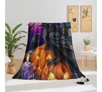 Dpvbffx Couverture Corbeau Sorcière Citrouille 130x150 cm, Petit Plaid Effrayant Halloween Nuit, Doux Légère Couverture Lit 1 Personne Jeté de Canapé Polaire pour Fille Garçon Adulte Enfant Ado