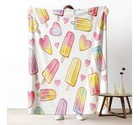 Dpvbffx Couverture Crème Glacée 130x150 cm, Petit Plaid Coeur Pastel Dessin Animé Kawaii, Doux Légère Couverture Lit 1 Personne Jeté de Canapé Polaire pour Fille Garçon Adulte Enfant Ado