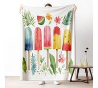 Dpvbffx Couverture Crème Glacée Été 100x160 cm, Petit Plaid Feuilles Fleur Plante Aquarelle Pastèque, Doux Légère Couverture Lit 1 Personne Jeté de Canapé Polaire pour Fille Garçon Adulte Enfant Ado