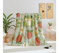 Dpvbffx Couverture Dessin Animé Grenouille 100x160 cm, Petit Plaid Mignon Animal Champignon Marguerite Fraise, Doux Couverture Lit 1 Personne Jeté de Canapé Polaire pour Fille Garçon Adulte Enfant Ado