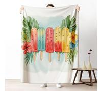 Dpvbffx Couverture Été Pastèque Crème Glacé 100x160 cm, Petit Plaid Feuilles Plante Fleur Hawaïen Tropical, Doux Couverture Lit 1 Personne Jeté de Canapé Polaire pour Fille Garçon Adulte Enfant Ado
