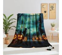 Dpvbffx Couverture Halloween Citrouille Chat 75x100 cm, Petit Plaid Halloween Spooky Forêt, Doux Légère Couverture Lit 1 Personne Jeté de Canapé Polaire pour Fille Garçon Adulte Enfant Ado