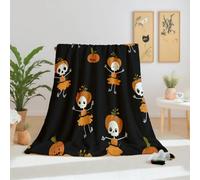 Dpvbffx Couverture Halloween Citrouille Squelette 100x160 cm, Petit Plaid Motif Tête de Mort Dessin Animé, Doux Couverture Lit 1 Personne Jeté de Canapé Polaire pour Fille Garçon Adulte Enfant Ado