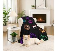Dpvbffx Couverture Néon Citrouille 130x150 cm, Petit Plaid Effrayant Halloween Toile d'Araignée Sorcière, Doux Couverture Lit 1 Personne Jeté de Canapé Polaire pour Fille Garçon Adulte Enfant Ado