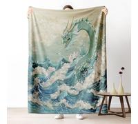 Dpvbffx Couverture Océan Vague Dragon 75x100 cm, Petit Plaid Style Japonais Traditionnel, Doux Légère Couverture Lit 1 Personne Jeté de Canapé Polaire pour Fille Garçon Adulte Enfant Ado
