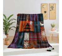 Dpvbffx Couverture Patchwork Halloween 100x160 cm, Petit Plaid Gothique Chauve-Souris Toile d'Araignée, Doux Légère Couverture Lit 1 Personne Jeté de Canapé Polaire pour Fille Garçon Adulte Enfant Ado