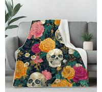 Dpvbffx Couverture Pivoine Fleur Crâne 75x100 cm, Petit Plaid Tête de Mort Floral Coloré, Doux Légère Couverture Lit 1 Personne Jeté de Canapé Polaire pour Fille Garçon Adulte Enfant Ado
