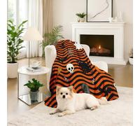 Dpvbffx Couverture Rayures Lignes Ondulées 100x160 cm, Petit Plaid Halloween Crâne Citrouille Fantôme Chat, Doux Couverture Lit 1 Personne Jeté de Canapé Polaire pour Fille Garçon Adulte Enfant Ado
