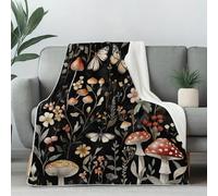 Dpvbffx Couverture Rustique Botanique Fleur 75x100 cm, Petit Plaid Champignon Feuilles Plante Naturel, Doux Légère Couverture Lit 1 Personne Jeté de Canapé Polaire pour Fille Garçon Adulte Enfant Ado
