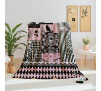 Dpvbffx Jete de Canape Gothique Squelette Papillon Floral 220x260, Couverture Patchwork Rose Noir 2 Personnes, Plaid Polaire Grande Taille, Couverture Lit Chaude Légère pour Pique Nique Camping