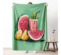 Dpvbffx Plaid Aquarelle Pastèque Citron, Couverture 2 Personnes, Jeté de Canapé Fruits Tropicaux Été, Plaid Polaire 180x200 cm, Couverture Chaude Doux Légère pour Printemps Été Automne Hive