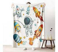 Dpvbffx Plaid Astronaute Fusée, Couverture 2 Personnes, Jeté de Canapé Univers Spatial Planète de Dessin Animé, Plaid Polaire 180x200 cm, Couverture Chaude Doux Légère pour Printemps Été Automne Hive