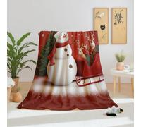 Dpvbffx Plaid Bonhomme de Neige Chaud et Doux, Sapin de Noël Traîneau Renne Couverture Polaire 150x220 cm, Plaid Enfant Adulte, Flanelle Couverture Lit 2 Personnes pour Automne Hiver