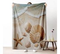 Dpvbffx Plaid Conque Coquillage Étoile de Mer, Couverture 2 Personnes, Jeté de Canapé Plage Côtier Bord de Mer Été, Plaid Polaire 180x200 cm, Couverture Chaude Doux pour Printemps Été Automne Hive