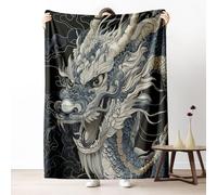 Dpvbffx Plaid Dragon 200x200, Couverture Style Chinois Traditionnel 2 Personnes, Jete de Canape Grande Taille, Couverture Lit Chaude Légère pour Pique Nique Camping Voyager