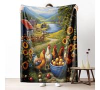 Dpvbffx Plaid Ferme Tournesol Coq Poulet, Couverture 2 Personnes, Jeté de Canapé Motif Animaux Rustique, Plaid Polaire 180x200 cm, Couverture Chaude Doux Légère pour Printemps Été Automne Hive
