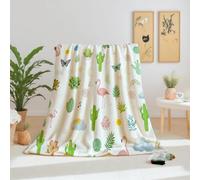 Dpvbffx Plaid Flamant Cactus Succulent, Couverture 2 Personnes, Jeté de Canapé Feuilles Botanique Animaux Tropical, Plaid Polaire 180x200 cm, Couverture Chaude Doux pour Printemps Été Automne Hive